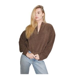 NWT LNA Clothing Sherpa Half Zip Sweatshirt In Brown Teddy‎ Cozy Warm Gift XL